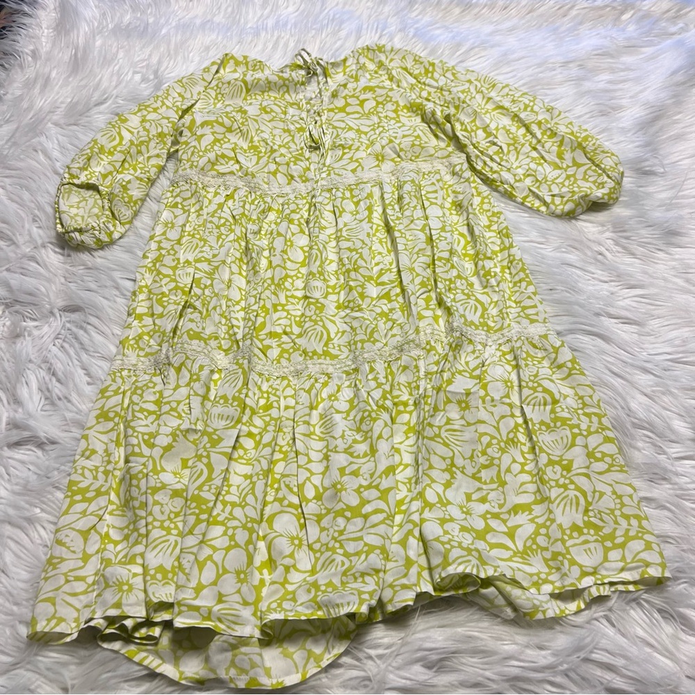 Anthropologie Green and White Floral Dress